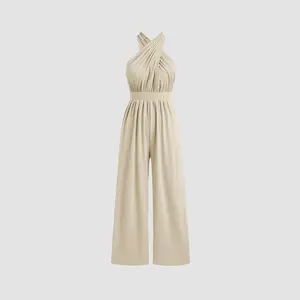 Cider [5 colors, size 2-10] Solid Rib Criss Cross Knotted Jumpsuit
