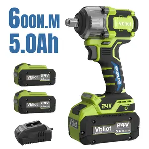 24V Brushless Cordless Impact Wrench Set, 442 ft-lbs (600N.m) High Torque 1/2" Impact Gun with 2x 5.0Ah Batteries, 4-Speed Power Wrench for Tire Change & Car Maintenance