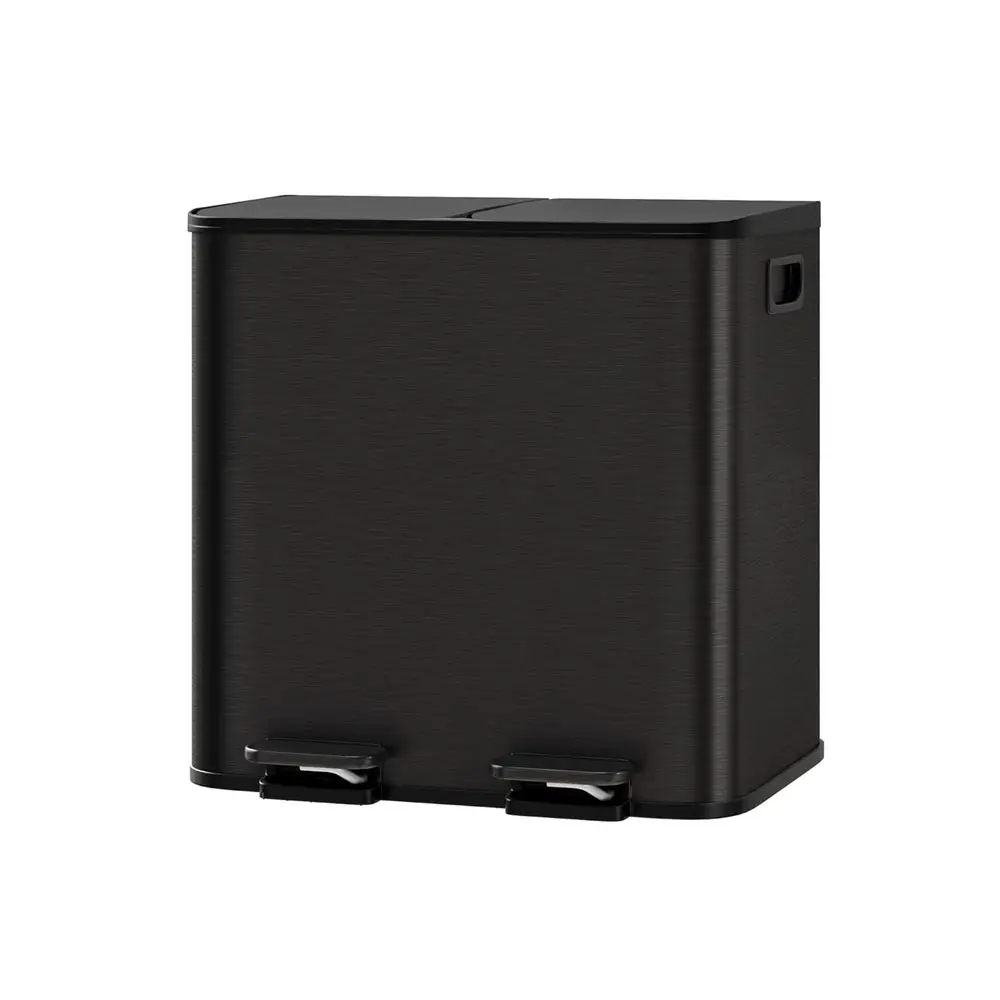 Dual Compartment Kitchen Trash Can – Stainless Steel Pedal Bin, 15L Capacity, Step-On Double Bin, Soft Close Lids, Removable PP Buckets, Liner Rim, Large
