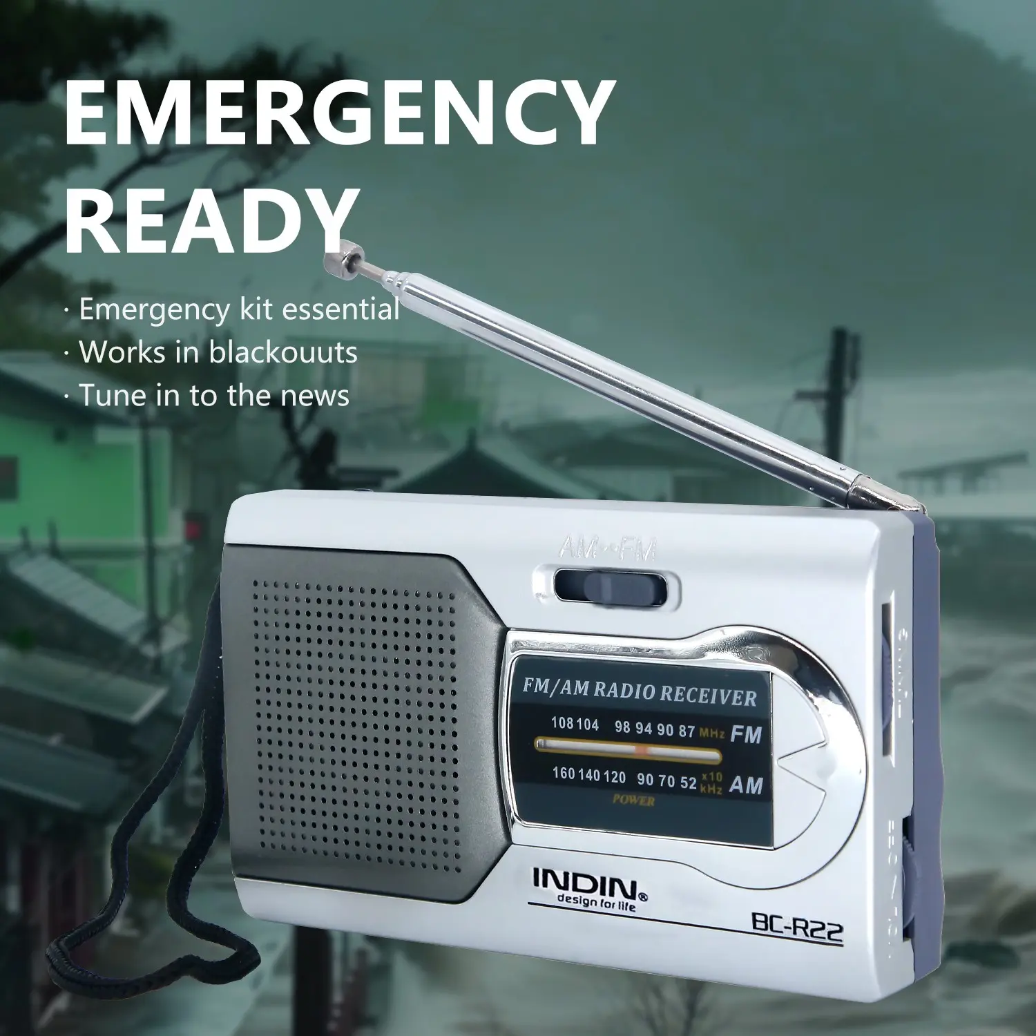 Portable AM FM Radio Speaker, Battery Operated Radio, Battery-Powered Handheld Radio w/Manual Tuner, Headphone Jack, Integrated Speaker, Adjustable Antenna, Durable Design & Wrist Strap, Emergency Radio