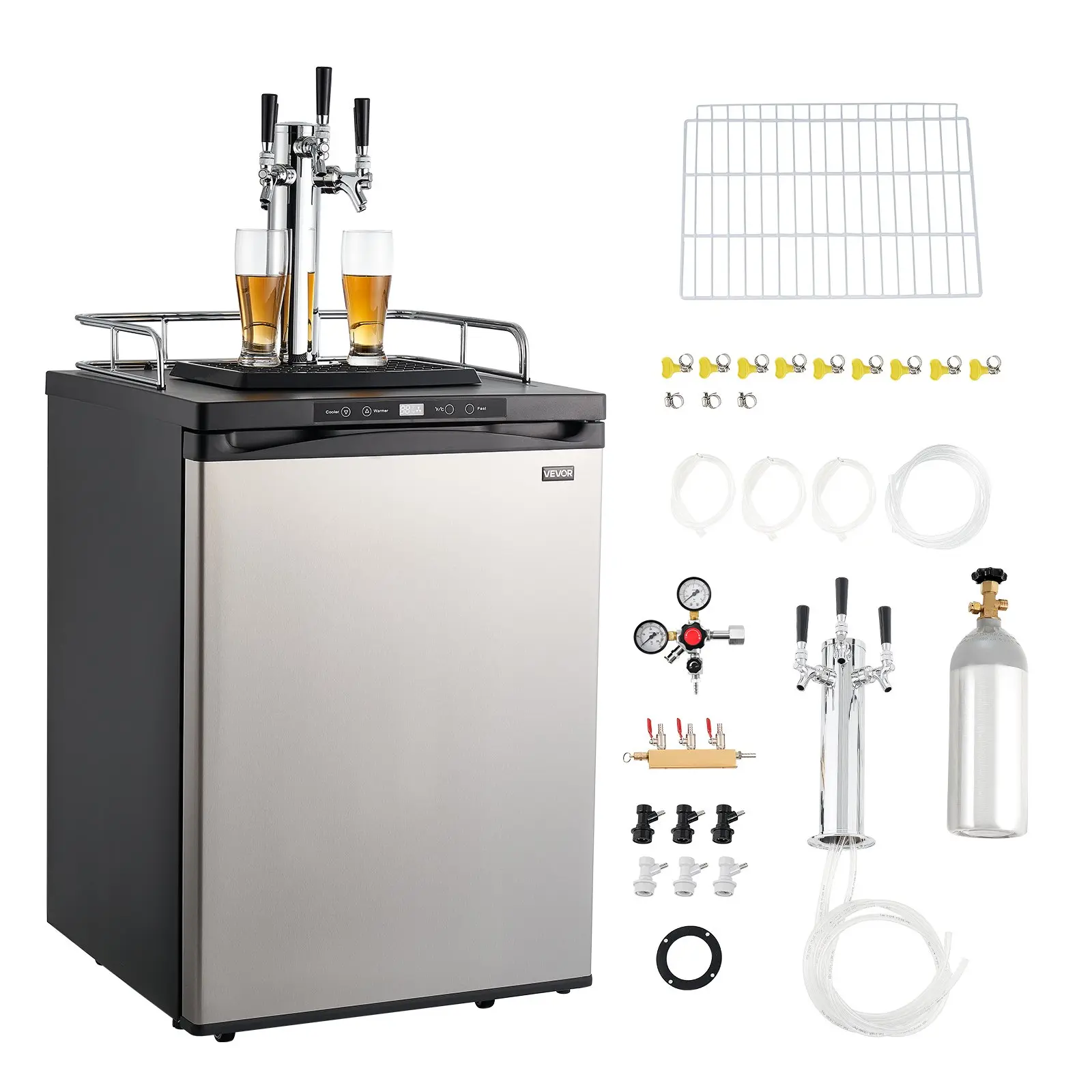VEVOR Triple Tap Cooling Home Draft Beer Kegerator, 162L Full Size Refrigerator with 5lbs CO2 Tank, 115V 100W, Digital Temperature Control, Corrosion Resistant, Holds 2 Sixth/2 Slim/3 Ball Lock Kegs, 19-23.9 in Fit, 23.7x30.1x53.1 in, for Home Bar Owners,