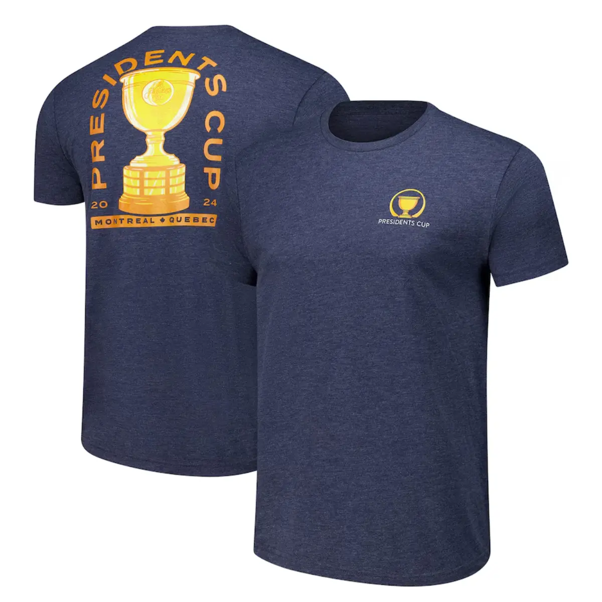 Presidents Cup 2024 Golf T-Shirt, Montreal Quebec Golden Trophy Back Graphic Tee, Official Tournament Shirt, Soft Cotton Blend Shirt, Premium Golf Event Apparel for Men and Women