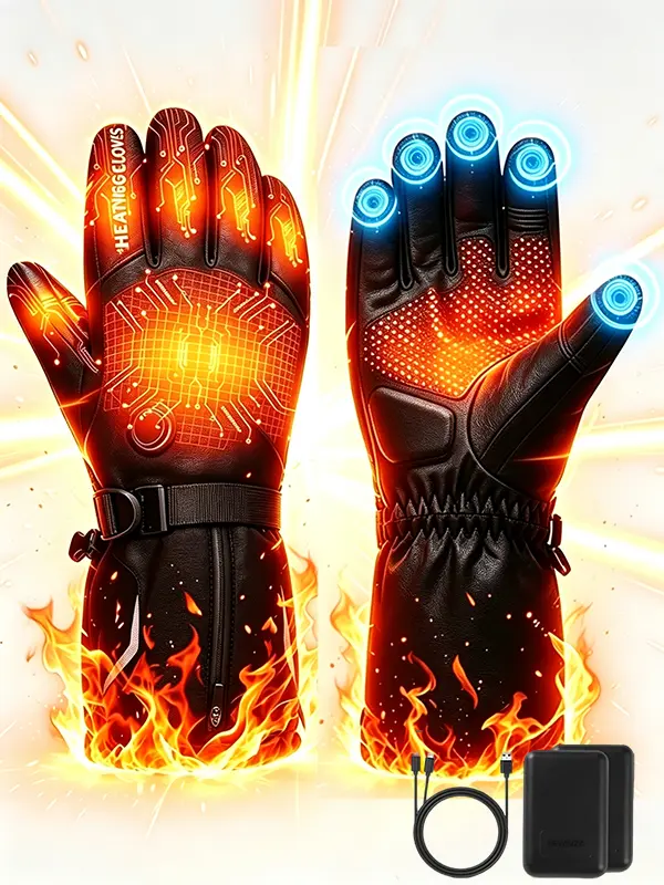 HEWINZE Winter Electric Heated Gloves for Men Women, 7.4V 2*2500mAh Rechargeable Battery Touchscreen Heating Gloves, Waterproof Thermal Hand Warmers with Wrist Reflective Strips, for Skiing, Motorcycle, Hunting, Fishing Outdoor Cold Weather
