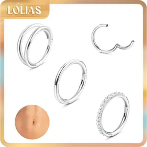 LOLIAS 3-Piece Body Jewelry Set, Surgical Steel CZ Sleeper Hoop Belly Button Rings with Gold and Silver Tones