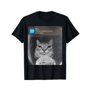Funny Cat Shirt Ring Cat With Motion Meme T-Shirt Cats Lover T-Shirt 180g Cotton Crew Neck T-Shirt For Casual Home Wear
