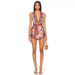 Agua Bendita x REVOLVE Naomi Romper in Cream Purple Multi