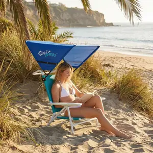 SurfGear Universal Beach Chair Sun Shade Canopy – UPF 50+ Adjustable Foldable Sun Protection Shelter for Beach, Pool & Outdoor Relaxation Folding Portable Chaise Lounge