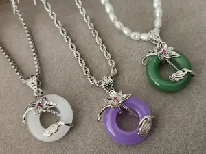 Silver jade Flower necklace