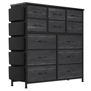 Black 12-Drawer Fabric Dresser with Convenient Side Pockets - Ideal Storage Solution for Bedrooms, Living Rooms, Hallways, and Closets