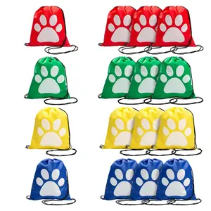 12" x 15" Medium Nonwoven Paw Print Drawstring Bags - 12 Pc.