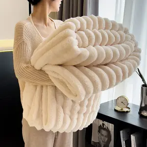 Thick Warm Striped Soft Cozy Blanket, 400gsm Reversible Plush Throw for Sofa Office Bed Camping Travel Gift, All Seasons Comfortable Cover,Christmas Gifts For GF