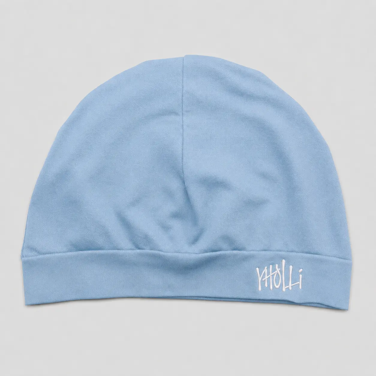 Unisex Satin-Lined Mid Sky Blue Skull Cap V2 with Embroidered Logo, Ideal for Workout Wear