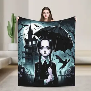 Wednesday Addams themed print super soft flannel blanket - versatile, warm and comfortable for the couch, office, travel