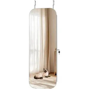 VEVOR LED Mirror Jewelry Cabinet, 42.5-inch Tall, Full-Length Mirror with Storage, Wall Mount/Over the Door Jewelry Armoire Organizer with Lights, Rounded Design, Lockable Door with 2 Keys, WhiteVEVOR Super Brand Day