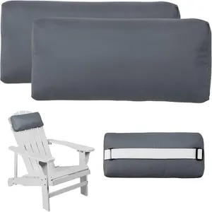 Headrest Pillow for Patio Chaise Lounge Chair Outdoor Chaise Pillows with Adjustable Elastic Stripe for Recliner Office Chair Dark Gray 2 Pack