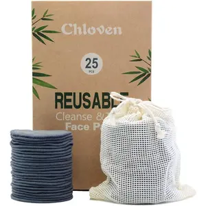 25 Pack Charcoal Bamboo Reusable Makeup Remover Pads - Bamboo Reusable Cotton Rounds for Toner, Washable Eco-Friendly Pads for All Skin Types with Cotton Laundry Bag