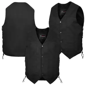 Men's Premium Black Textile Motorcycle 10 Pocket Vest - Perfect for Every Biker Versatile & Durable