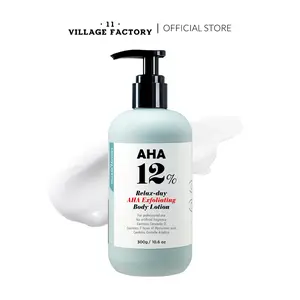 V11FACTORY AHA 12% Glycolic Acid Body Lotion – Korean Exfoliating & Hydrating Body Cream with Hyaluronic Acid & Collagen – Unscented, Paraben-Free Skin Smoothing Moisturizer, 10.6 oz