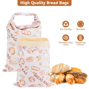 2 Pack Beeswax Bread Bags For Sourdough And Homemade Bread, Reusable Linen Beeswax Bread Bag Food Storage, Moisture Lock Freezer Friendly (12x17in) NEW