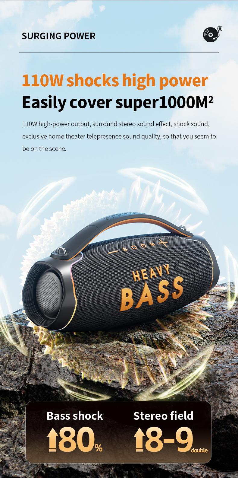 Giant Portable Bluetooth Speaker with Shoulder Strap, Super Loud Heavy Bass Party Speaker, Waterproof Outdoor Sound System with RGB Lights, 48cm Extra Large Wireless Speaker for Camping/Beach Audio Smartphone