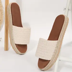 Women's Flat Slide Sandals Braided Shoes Summer Fashion Slip On Evening Party Wedding Sandals
