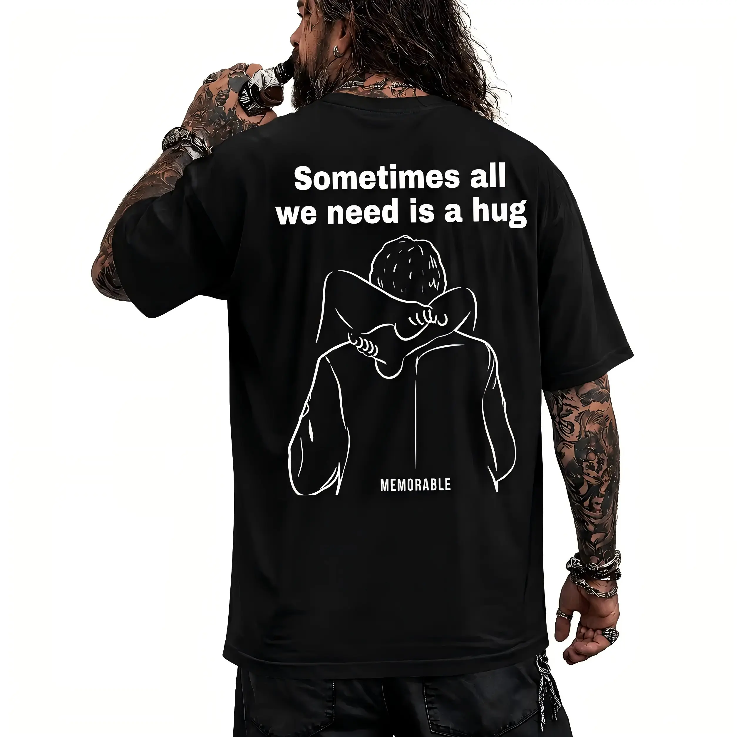 Unisex Cotton T-Shirt with 'Sometimes All We Need Is a Hug' Graphic, Personalized Cloud-Soft Shortsleeve Tee, Trendy Perfect Gift, Tshirt, Matching, Menswear, Casual, Breathable, Full Size Range, Women, Fabric, Gym, Natural, Outdoor, Round Neck, Vintage,,