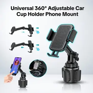 Universal 360° Adjustable Car Cup Holder Phone Mount | Rotating Vehicle Cell Phone Stand for iPhone Android | Hands-Free Cup Holder Phone Holder for Truck SUV Sedan