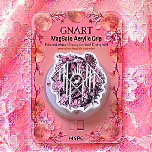 Heavy Metal Style Floral MagSafe Acrylic Phone Grip, Dark Gothic Pink Rose Magnetic Phone Holder, Pastel Goth Alternative Aesthetic Griptok Phone Stand Ring