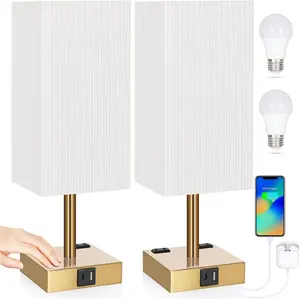 2-Pack Touch Control Table Lamps - 3-Way Dimmable with USB C+A Charging, AC Outlets & Bulb Included nightstand lamp lamps Lighting Modern