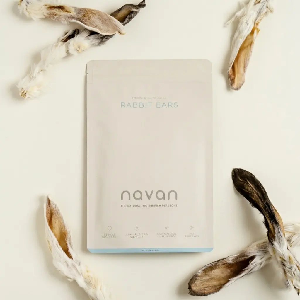 NAVAN Rabbit Ears Dog Chews | 100% Natural Single-Ingredient | Human-Grade Dehydrated Whole Rabbit Ear | Novel Protein for Sensitive Dogs | Natural Dental Chew