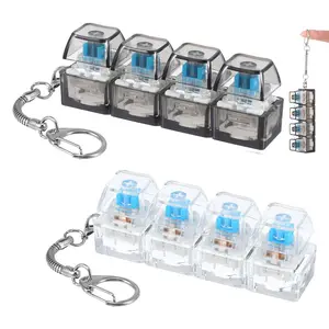 4-In-1 Mechanical Keyboard Fidget Toy LED Lights Crystal Keycaps Transparent Acrylic Keychain Clicker Stress Relief Anti Anxiety Decompression Compact Design Halloween Gifts Decorations for Adults Office