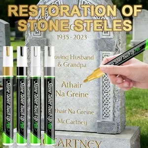 Grave Stone Inscription Repair Pen, 3mm Large Capacity, Waterproof, Heat Resistant, Fast Drying, Non-Fading, Granite Tombstone Restoration Brush, Waterproof Brush Marker