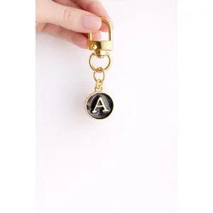Gold Black Enamel Initial Charm | Personalized Gift