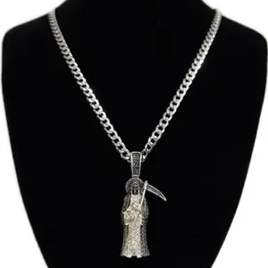 Santa Muerte pendant with a 5mm SOLID Cuban chain, both in 925 silver.