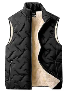 Men's Plain Sleeveless Polyester Fleece-Lined Thick Warm Vest, Menswear Tops for Autumn Winter Daily & Light Outdoor Casual Outerwear Gilet