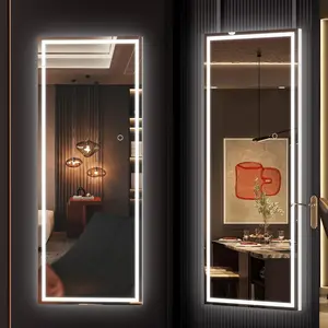 LED Door Mirror Full Length, 44" x 15.8" Lighted Over The Door Hanging, Full  Wall Mounted, Light Up Long Dressing, Square White