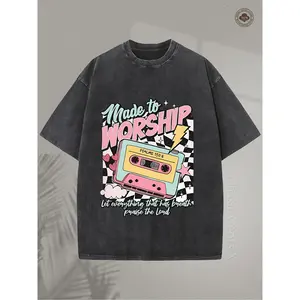 Men's & Unisex 230G Washed Cotton Christian T-Shirt - Vintage Cassette Religious Music Tee Suitable for Worship, Praise, Church Events, Streetwear & Outdoor - Faith-Based Gift (Cotton, 230G)