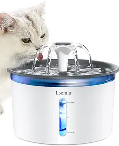 Cat Water Fountain, 85Oz/2.5L Pet Water Fountain Indoor, Automatic Dog Water Dispenser with Switchable LED Lights, 2 Replacement Filters for Cats, Dogs, Pets (Dark Gray) Loomla