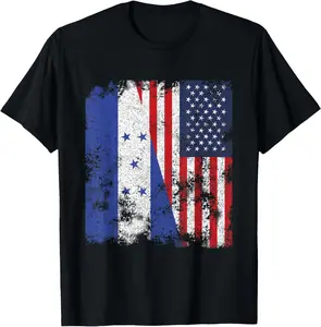 100% Cotton Honduras USA Flag Distressed - Half American T-Shirt