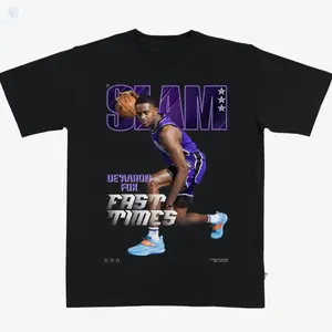 DeAaron Fox Sacramento Kings T Shirt, SLAM Fast Times Graphic Tee (SLAM 253),  Casual Classic Sport Cotton Tee, Unisex Fit for Men and Women