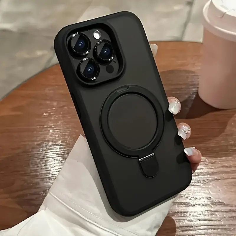 Matte Metal Ring Kickstand Skin Feel Matte Phone Case with Hard Bumper Cover and Wireless Charging for Iphone 16, 15, 14, 13, And 12 Pro Max - a Perfe