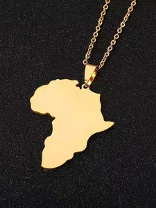Africa Map Necklace, Adjustable Fit Unisex African Continent Jewelry, African Map Design Stainless Steel Chain Pendant Map Necklace for Hip Hop Gifts