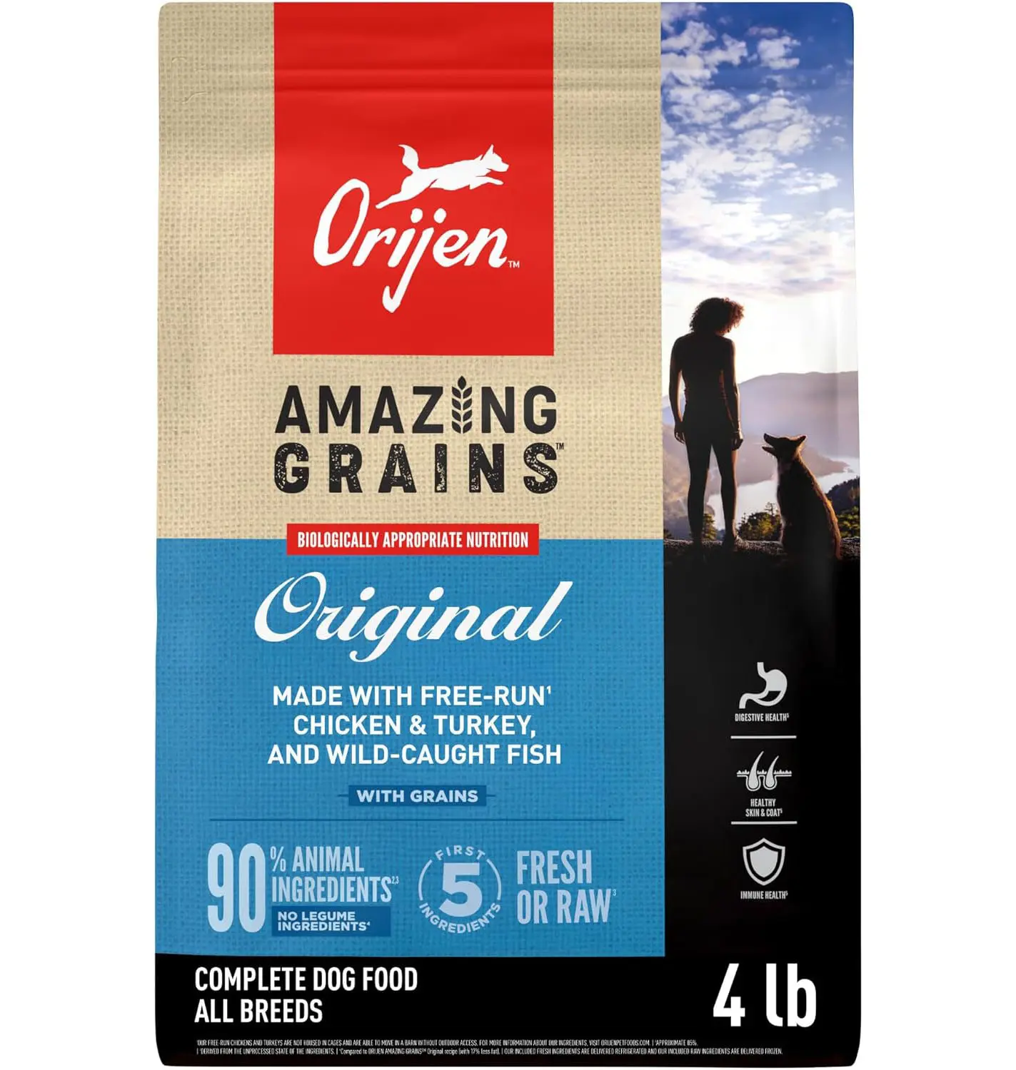 ORIJEN Amazing Grains High Protein Dry Dog Food Original Recipe 4lb Bag