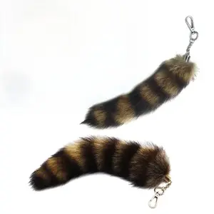 Cute fox and raccoon tail keychain pendant keyring bag decoration keychain couple keyring for backpack and car decoration