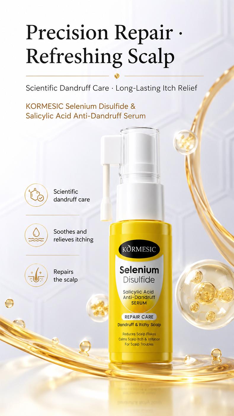 [Buy 1 Get 1 Free] KORMESIC Selenium Disulfide Anti-Dandruff Serum - Haircare Scalp Treatment with Salicylic Acid, Centella Asiatica, Targets Flaky Itchy Skin, Deep Cleanses Oily/Dry Scalp Types