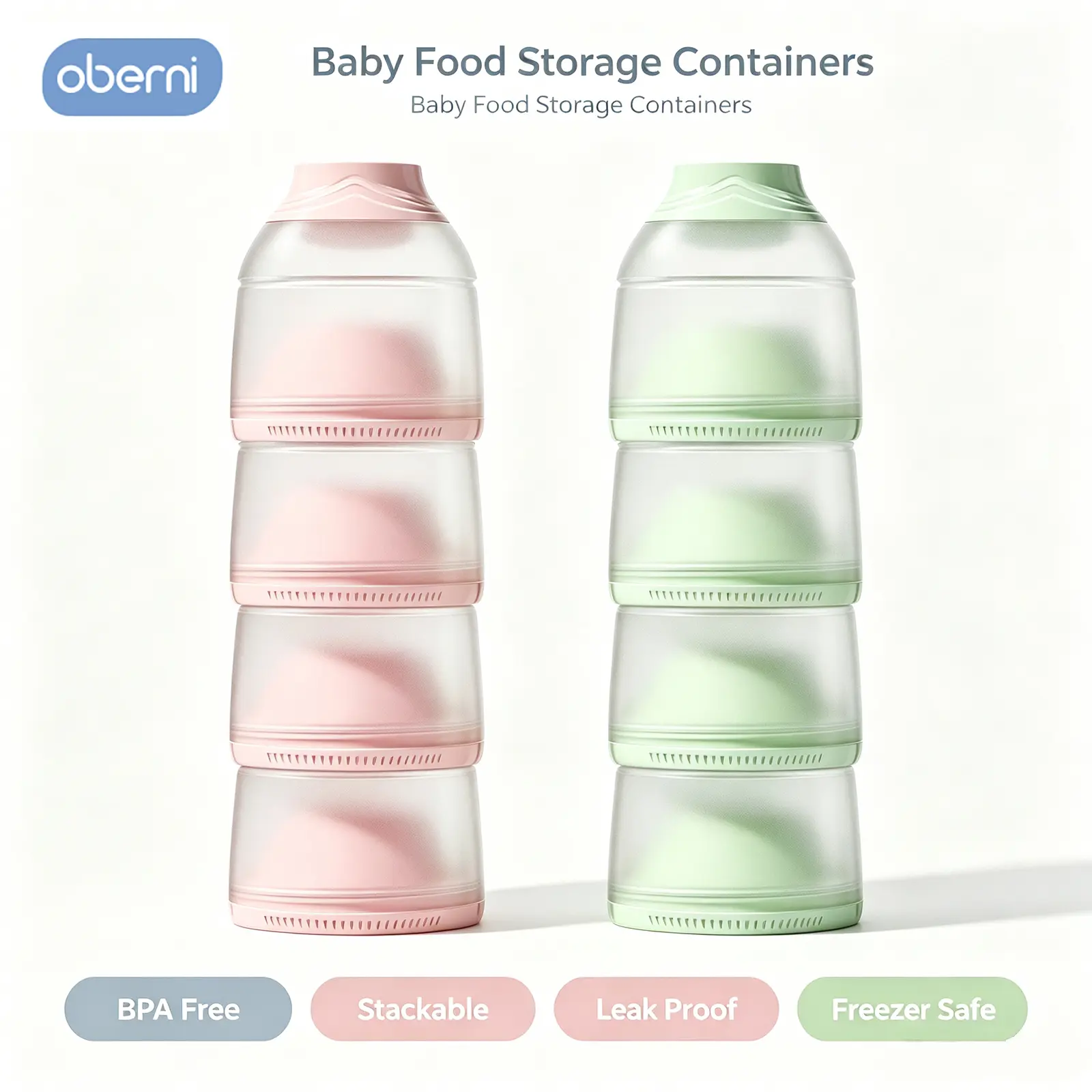 Oberni 4-Layer Stackable Formula Dispenser, BPA-Free & Leakproof Portable Milk Powder and Snack Storage Organizer for Baby Travel, Bottle Storage Organizer, Canister, Plastic Container