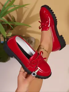 Stylish Women's Comfortable Flat Loafers with Bow Design, Shiny and Fashionable Durable Shoes for School and Parties