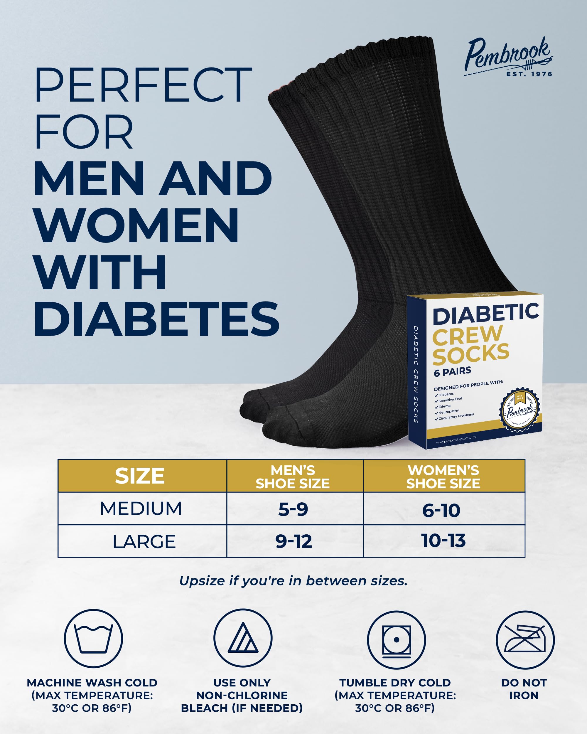Pembrook Diabetic Socks - Non-Binding for Men and Women, Ideal for Neuropathy and Edema