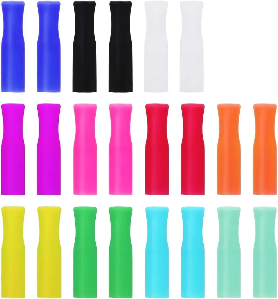 22 Pcs Reusable Straws Tips, Silicone Straw Tips, Multi-color Food Grade Straw Tip Covers Only Fit for 1/4 Inch Wide (6 MM Out diameter) Stainless Steel Straws