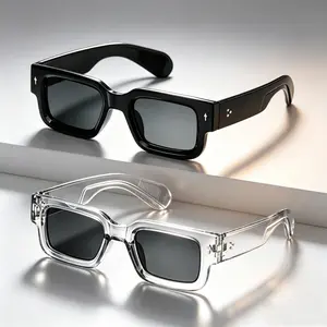 2 Pack Retro Square Sunglasses for Women Men, UV400 Dark Tinted Lens Y2K Streetwear Eyewear, Matte Solid & Transparent Bold Rim Shades With Decorative Temple Etchings For Summer Beach Trip Daily Urban Outfit Casual Street Fashion Styling, Summervibes
